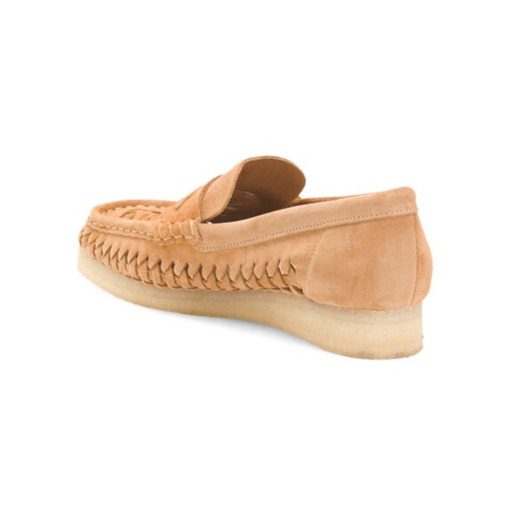 CLARKS Tan Suede Wallabee Weave Loafers - Picture 2 of 2